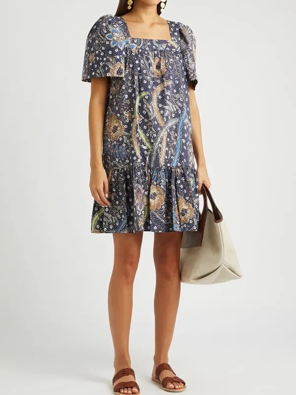 CARA CARA SIZE L~
100%COTTON MINI DRESS BATIK MOTHER BLUE PAISLEY PRINT~ Dôen